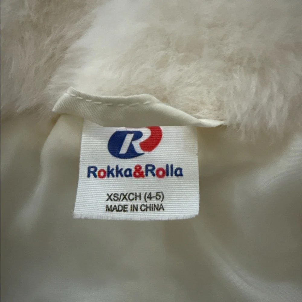 Macy’s Rokka & Rolla Girls XS 4-5 Ivory Faux Fur Puffer Jacket Winter Coat NWOT
